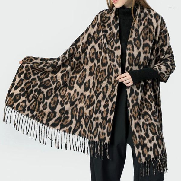 Bufandas 2024 Diseñador Leopardo Bufanda Invierno Cálido Pashmina Mantón Lujo Cashmere Wraps Moda Mujeres Mantas largas Flecos