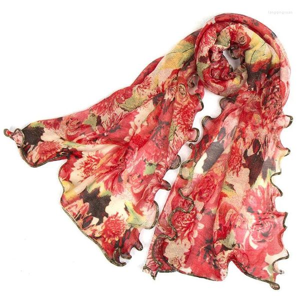 Foulards 2024 Femmes élégantes Écharpe Multicolore Châle Long Doux Rose Fleur Imprimé Femme Hijab Printemps 50x180cm