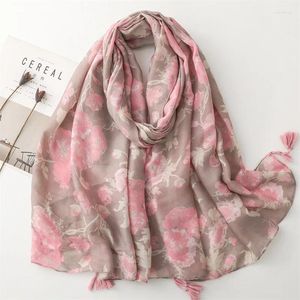 Foulards 2024 Est Femmes Floral Motif imprimé Écharpe Coton Voile Châles