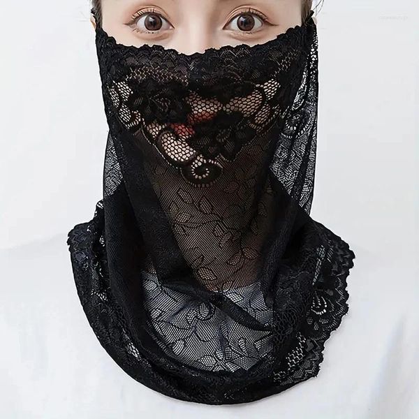 Foulards 2024 Mode Femmes Dentelle Écharpe Solide Lady Snood Châle Foulard Unisexe Hommes Foulards Anneau Avec Oreille