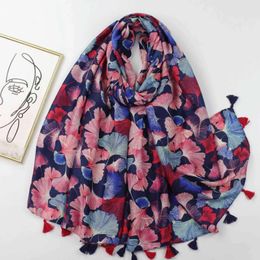 Foulards 2024 Ginkgo Feuille Imprimer Gland Écharpe Châles Longues Feuilles Motif Hijab Wrap