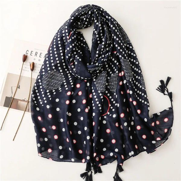 Foulards 2024 Mode de luxe Femmes Viscose Écharpe Bleu Marine Géométrique Dot Gland Hijab Châles et Wraps Lady Foulards Echarpe Musulman Sjaal