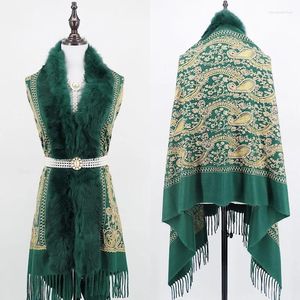 Écharbes 2024 Pashmina Femmes châles Mujer Bufanda Écharpe silencieux Poncho Winter Gold Broider Wraps Tassel