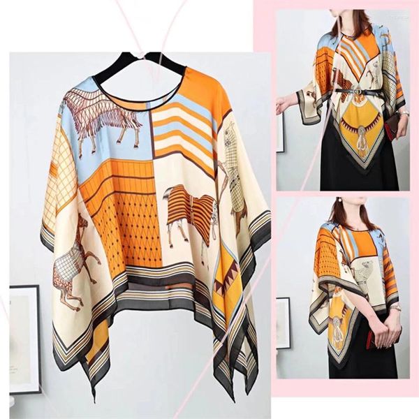 Bufandas 2024 Chales Sexy Mujeres Poncho Moda Leopardo Estampado Gasa Smock Cubrir Blusa suelta Protector solar Cómodo Lujo