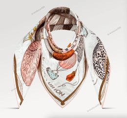 Sjaals 2024 SILK SCHAAK Designer Brand for Women Stole Headband Ring Summer Square Top L Letter Luchtballon koffer