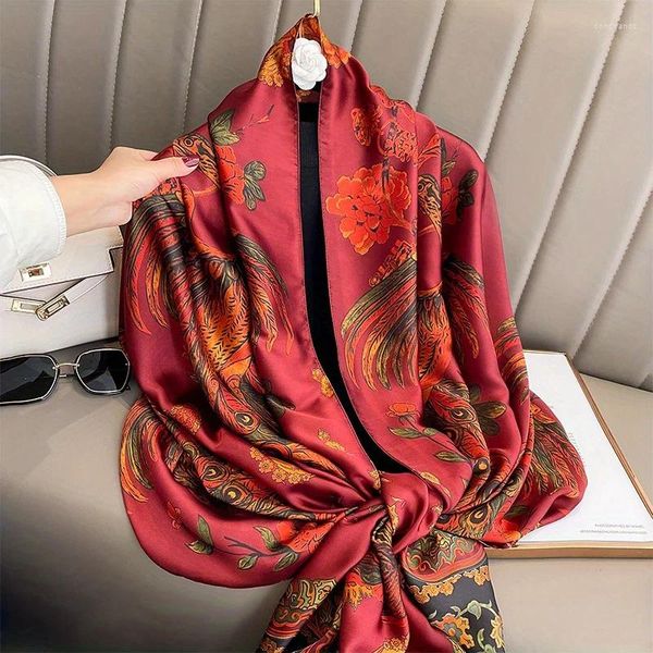 Bufandas 2024 bufanda de seda mujer estampado estampado de animales chales envolturas Hijab bufanda Foulard femenino pandana 180 90cm