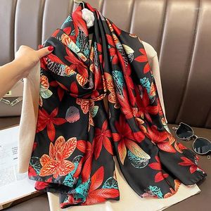 Sjaals 2024 Spanje Luxe Zijden Sjaal Dames Merk Vintage Tak Bloemen Sjaals Lady Wrap Neck Snood Foulards Pashmina Stola 180 90Cm