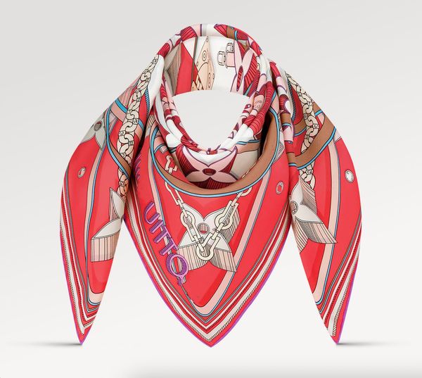 Bufandas 2024 Top Diseñador de moda Bufanda de seda Mantón de lujo Cuadrado Turbantes de alta calidad Bufandas para la cabeza Diadema Patrón de cadena con monograma clásico Rosa Rojo 78835 Mryu