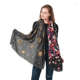 Foulards 2024 Écharpe d'hiver pour femmes coton dorure Bandana Foulard fleur imprimé châle fille chaude protection solaire cheveux Pashmina