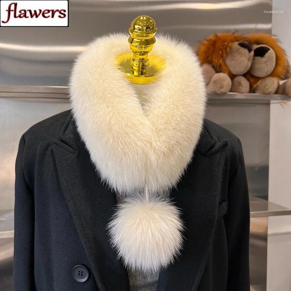 Écharpes 2024 Hiver Femmes Véritable Fourrure De Renard Naturel Fluffy Écharpe Lady Chaud Bonne Qualité Véritable Silencieux