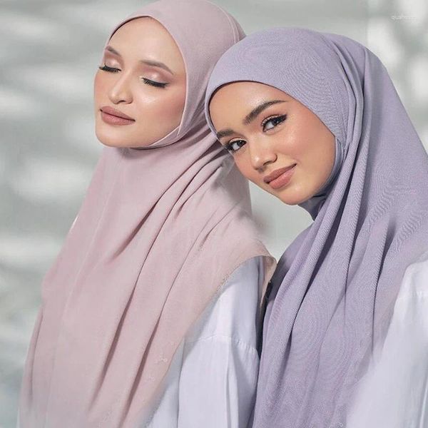 Foulards 2024 Femmes Musulmanes Hijab Jersey Écharpe Prêt À Porter Islamique Solide Foulard Foulard Femme Musulman Wrap Bandana Headwrap