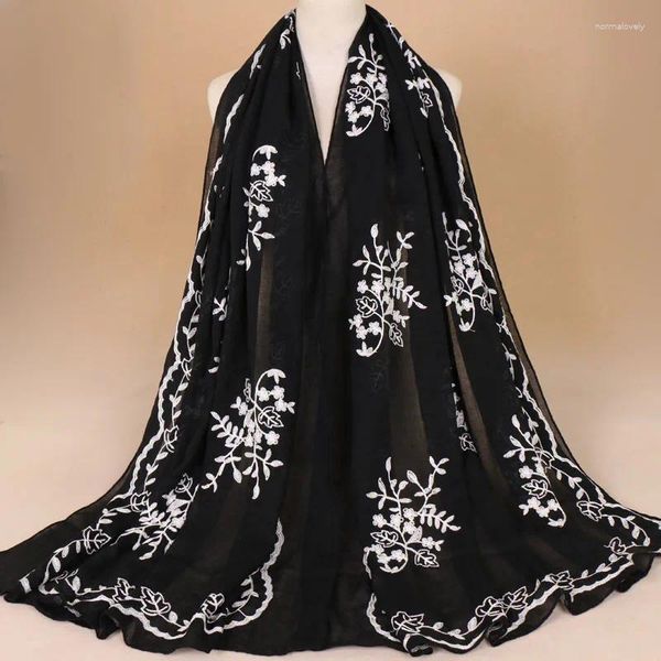 Écharpes 2024 femmes broder broder viscose floral écharpe marque imprimé châles et enveloppe lady pashmina stoles