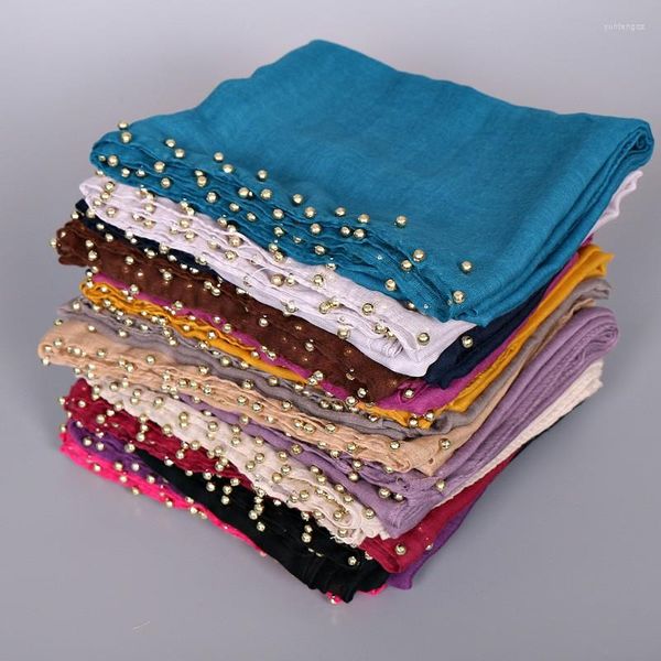 Écharpes (24 pièces/lot) Deisgn fille plaine or perle châles perlé bandeau Hijab mode Wrap longues écharpes musulmanes/écharpe YW13