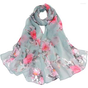 Foulards 25 # mode pour femmes fleur de pêcher impression longue écharpe enveloppante douce dame châle en mousseline de soie Slik dames châlesécharpes Rona22