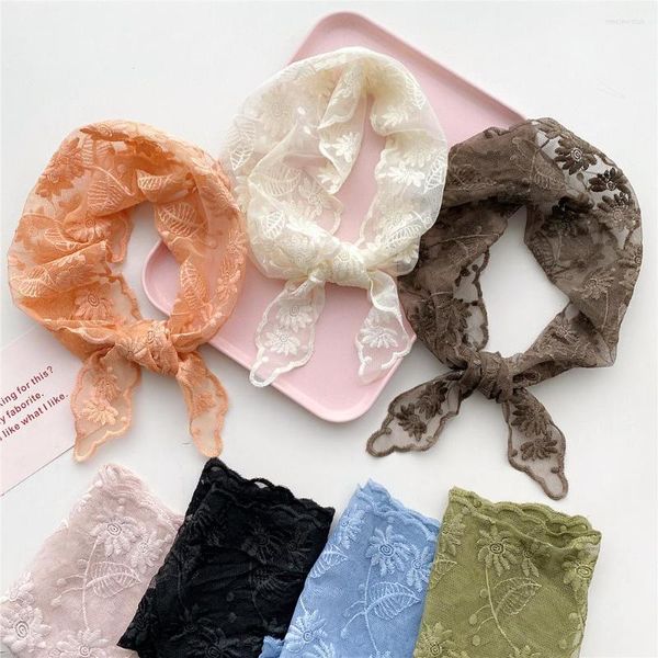 Bufandas 26x96 cm Pashmina Knit Head Bufanda Bordada Rhombus Wrap Shawl Transparente Lace Bandana Largo Girasol Mujeres Foulard