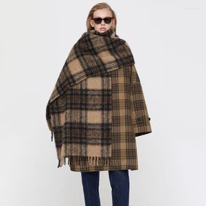 Sjaals 28% Mohair Alpaca 24% Wollen Sjaal Vrouwen Winter Dikke Warme Check Plaid Deken Sjaal 2023 Hoge Kwaliteit