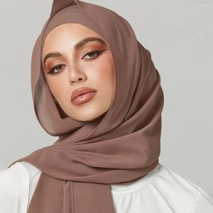 Sjaals 2 stks/set chiffon sjaal met tie touw onderste dop vaste kleur hijab matching undercap voor vrouw modehoofdband
