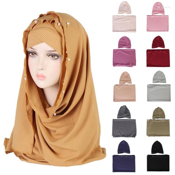 Bufandas 2 unids/set pañuelo para la cabeza musulmán árabe pelo sombreros mujeres Underscarf gorros sombrero Hijab Headwrap chales turbante Amira Cap