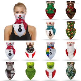 Foulards 3D De Noël Imprimé Écharpe Crème Solaire Triangle Femmes Hommes Partie Visage Masque Bandeau Équitation Masques De Noël Père Noël