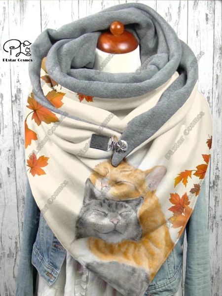 Bufandas 3D Impreso Serie Animal Lindo Gatito Patrón Cálido Mantón Bufanda Primavera E Invierno Triángulo Grande Regalo Casual M-1