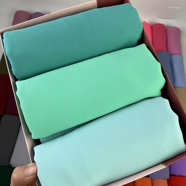 Foulards 3 pièces/boîte femmes plaine Hijab écharpe en mousseline de soie lourde enveloppement châles solides bandeau musulman coffrets cadeaux foulard personnalisé