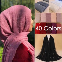 Foulards 40 Couleurs 180 90 cm Jersey uni Perles Hijab Écharpe Femmes Dames Coton Froissé Musulman Wrap Maxi Islam Perle Châle Bandeau
