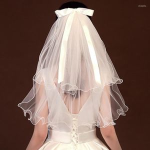 Foulards 50 cm 70 cm élégant voile de mariée blanc avec pince à cheveux Simple Double couche mariage rose noir arc Bachelorette fête