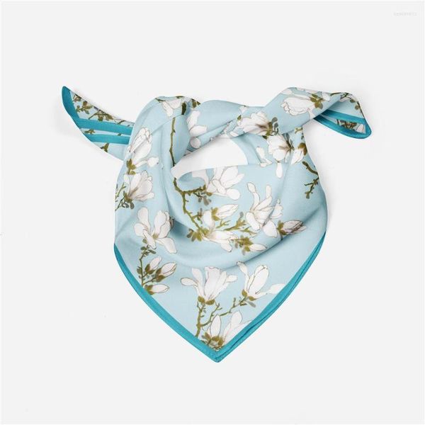 Bufandas 53 cm estilo chino Magnolia blanca lujo mujer seda cuadrado bufanda Bandana diadema moda Hijab musulmán pañuelo al aire libre