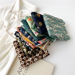 Bufandas 55 55cm Moda All-match Impreso Algodón y lino Pañuelo cuadrado pequeño Pañuelo de estilo coreano para mujer Trabajo