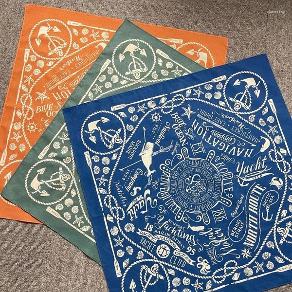 Bufandas 55 cm algodón vintage marinero océano ancla cuadrado hip hop impreso bandana hombres mujeres al aire libre diademas banda envolturas de muñeca