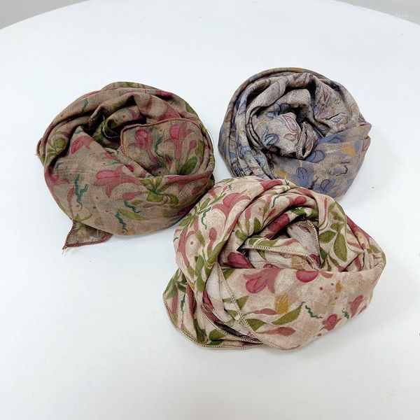 Foulards 55 cm Fleur Imprimer Carré Écharpe Coton Lin Femmes Fille Foulard Foulard Bandana Turban Châle