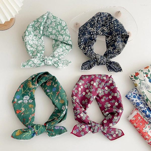 Foulards 58cm Vintage Petit Châle Foulard Floral Imprimer Bandanas Foulard Carré DIY Bandeau Soie Coton Lin Femmes Décoratives