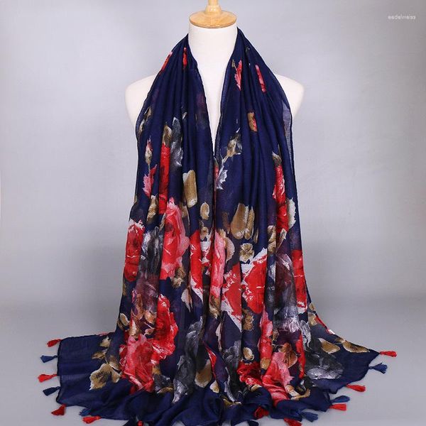 Bufandas 5pcs/lot Colorido Damas envuelto clásico de alta calidad Flores rojas bufandas/color de bufanda Chales de algodón musulmán Hijab Solid