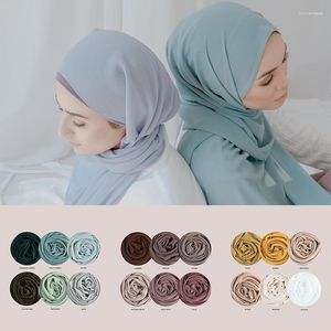 Sjaals 5 stks/partij Jersey Hijab Sjaal Set Chiffon Moslim Hijaabs Wrap Effen Sjaals Tulband Voor Vrouwen Islamitische Hoofddoek Foulard Femme