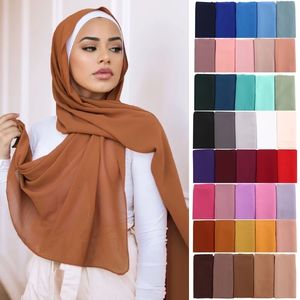 Sjaals 67 kleuren Elegante Bescheiden Vrouwen Bubble Chiffon Effen Oversizes Moslim Hoofddoek Dames Sjaal en Wrap Vrouwelijke Foulard Hijab Stola 230919