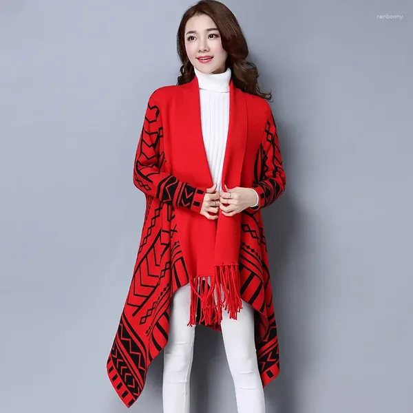 Foulards 7-1710 Mode Femmes Tricoté Gland Châles Cape Femme Automne Et Hiver Vêtements Dames Wraps Manteau