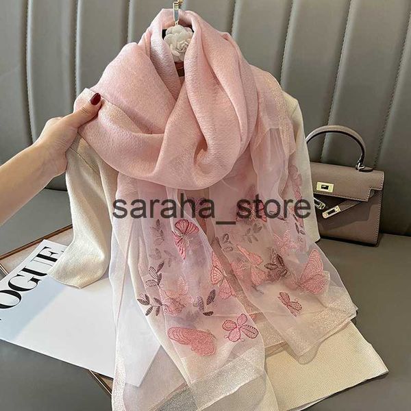 Foulards 70 * 180CM De Luxe Foulard En Soie Pure Châle Femmes Printemps Automne Longues Foulards Dames De Mode Brodé Soie Foulard Hijab Nouveau J230801