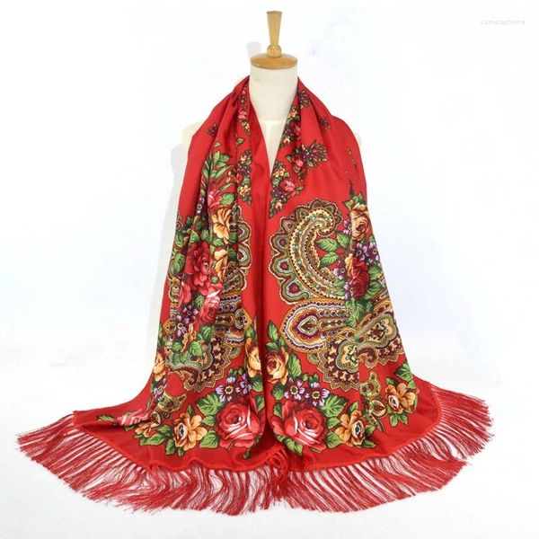 Bufandas 70 200cm estilo ruso bufanda floral bufanda de flores de lujo chales étnicos ucranianos pañuelos con flecos Pashmina