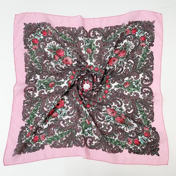 Foulards 70 70 cm russe imprimé fleuri Bandana femmes carré bandeau écharpe Babushka tête enveloppes mouchoir femme ethnique châle