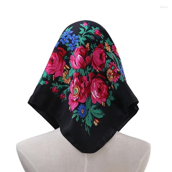 Foulards 70 70cm Foulard floral russe Femmes Square National Head Bandana Rétro Mouchoir Ethnique Châles Soft Hijab Headwrap