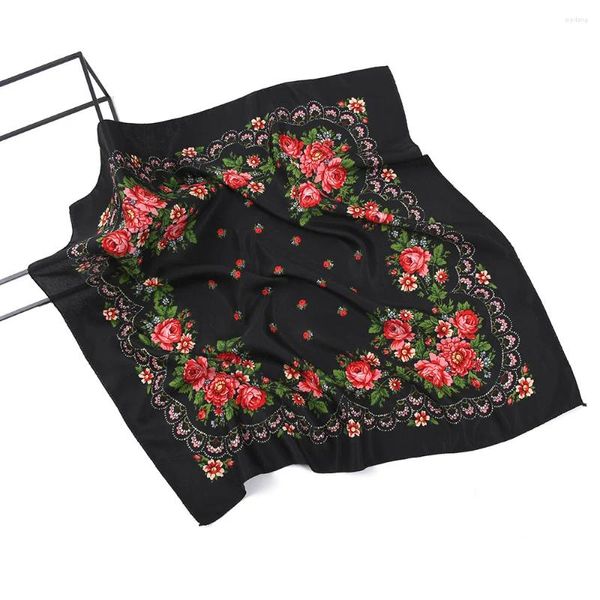 Foulards 70 70cm Russe National Square Foulard Luxe Femmes Floral Imprimer Bandana Châle Femme Bandeau Babushka Hijab Head Wraps