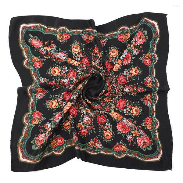 Foulards 70 70cm Foulard carré russe Femmes Luxe Fleur Imprimé Bandeau Scraves Rétro Floral Imprimer Bandana Châle Babushka Head Wraps