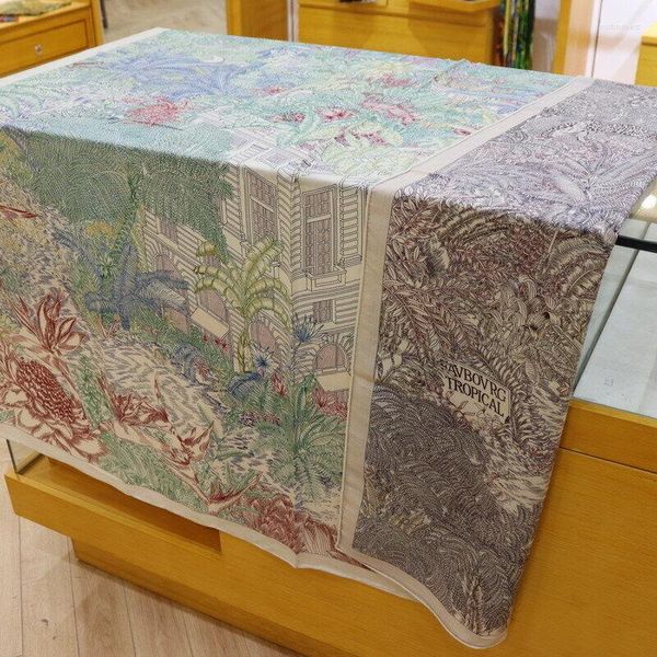 Echarpes 70% Cachemire 30% Soie Foulard Double Face Jungle Forest House Grand Châle Étole 135 135cm