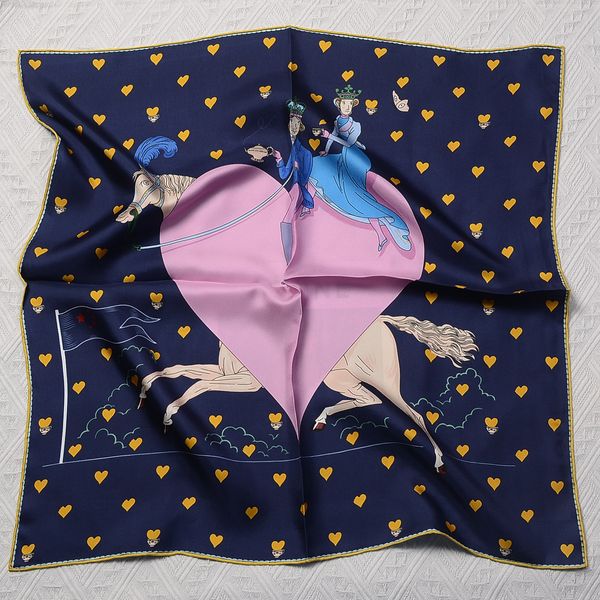 Foulards 70CM 100% Foulard En Soie Pour Dames Amour Imprimer Foulards Carrés Petite Tête Mouchoir En Gros Hijab Roulé Wraps Femme Noeuds Papillon 230717