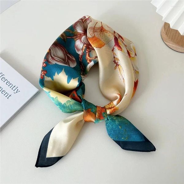 Écharpes écharpe en soie de 70 cm pour femmes châles chauds enveloppez bufanda floral en gros de la tête de hijab écharpes pashmina bandana foulard femme