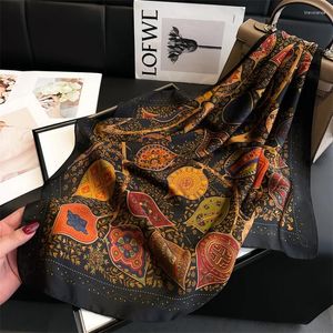 Foulards 70x70cm carré foulard en soie pour femmes satin hijab mouchoir imprimé femme tête bandana petit sac de bande de cheveux