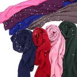 Sjaals 72 175cm vrouwen moslim chiffon sjaal diamant maleisië hijabs sluier vaste kleur kop wraps mode lange sjaals bandana 2023