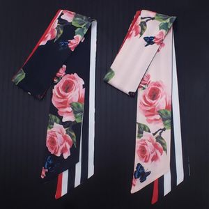 Sjaals 7 Cm 2022 Ontwerp Magere Vrouwen Tie Rose Bloemenprint Zijden Sjaal Mode Riem Merk Handtas Kleine Lange sjaalsScarves299M