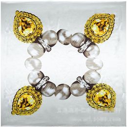 Foulards 90 90cm 2023 Simulation Soie Satin Grand Carré Perle Pierres Précieuses Bracelet Haute Qualité Imité Châle