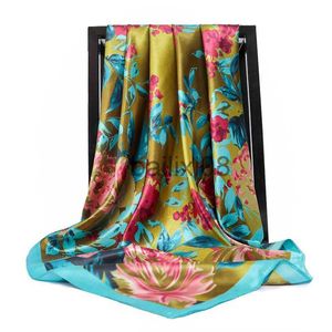 Bufandas 90 * 90 cm Moda Seda Satén Cuello Bufandas Mujeres Chales Cuadrados Floral Impreso Pañuelo Hijab Mujer oficina Señoras foulard silenciador J230801